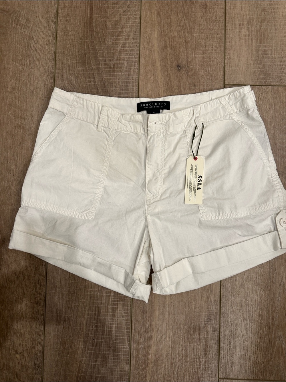 Sanctuary White Roll-Cuff Cotton Shorts